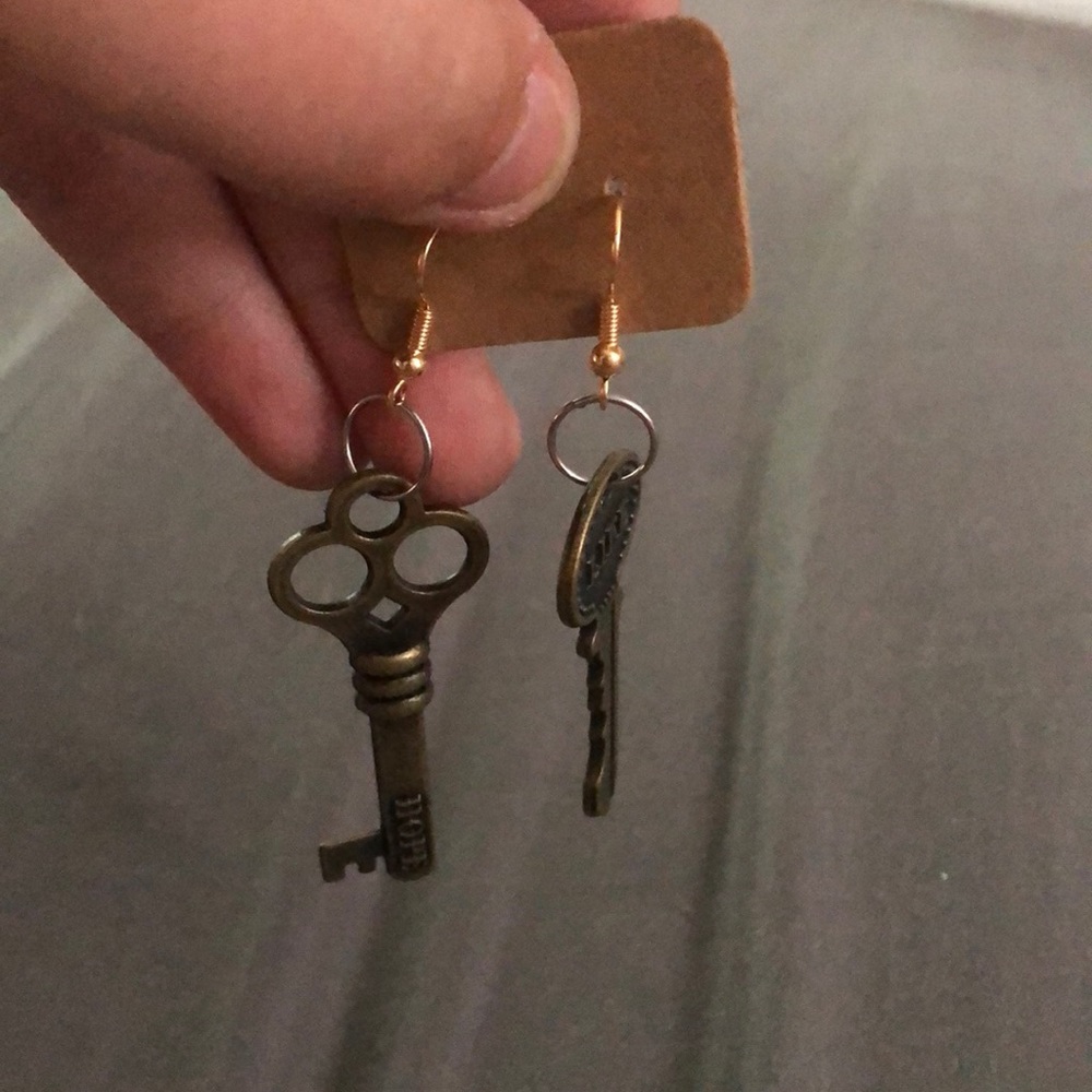 Silver key earrings